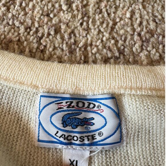Vintage Izod Lacoste Mens Sweater V Neck Knit Preppy Academia Classic Cream - Picture 2 of 5